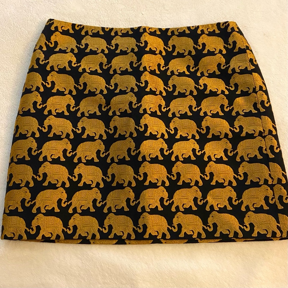 j.crew black & gold elephant mini skirt